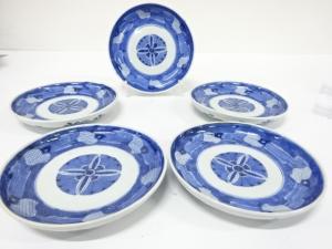 古伊万里　染付　千鳥　七寸皿　5客